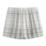 White And Grey Plaid Pattern Print Mesh Shorts