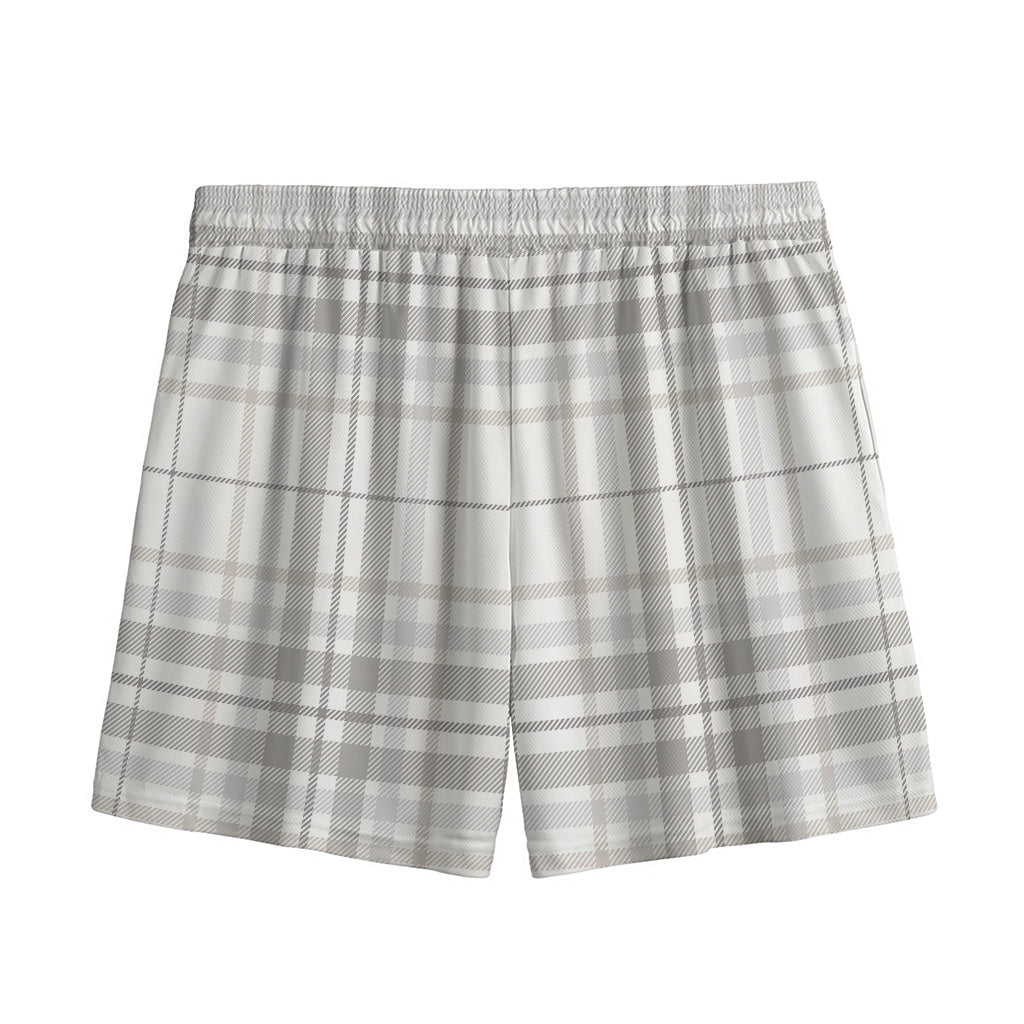 White And Grey Plaid Pattern Print Mesh Shorts