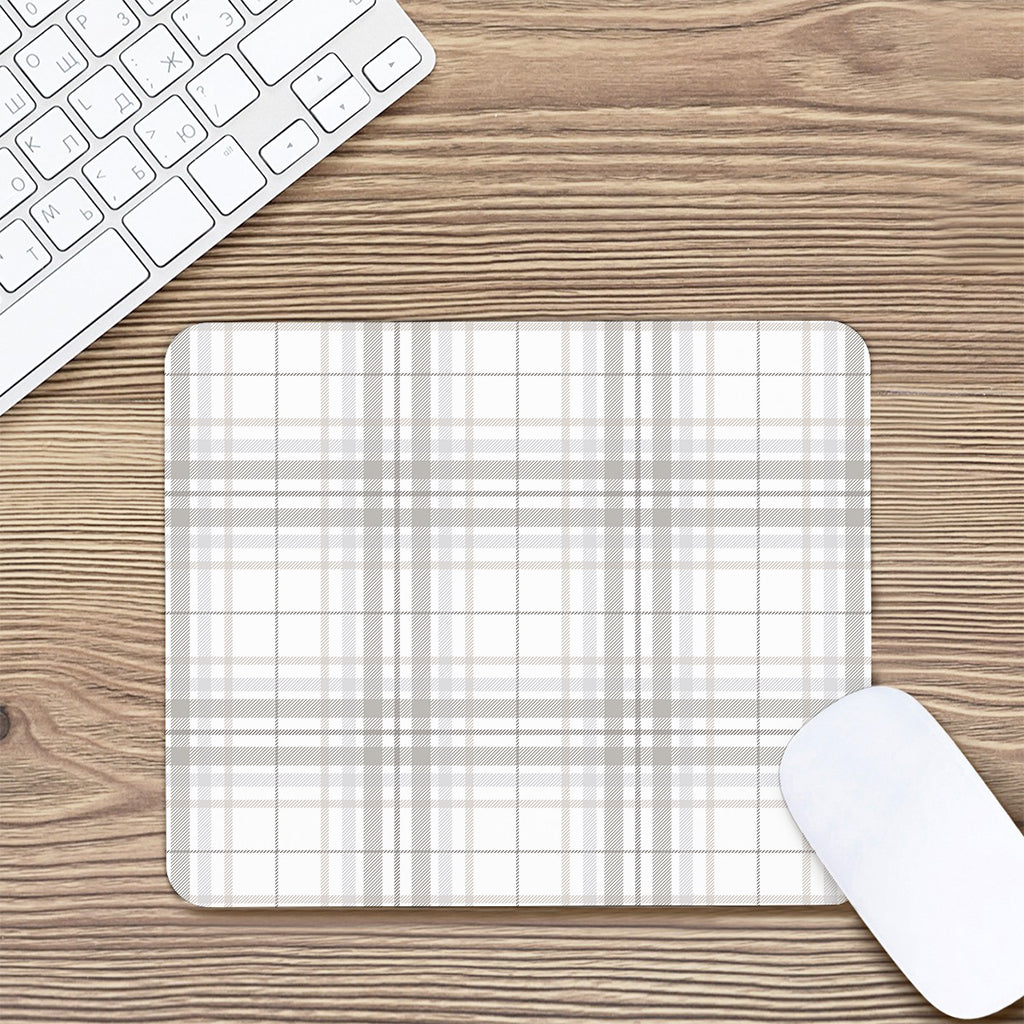 White And Grey Plaid Pattern Print Mouse Pad