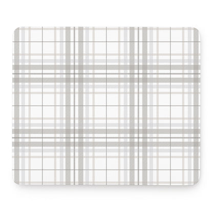 White And Grey Plaid Pattern Print Mouse Pad