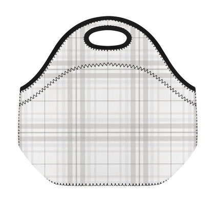 White And Grey Plaid Pattern Print Neoprene Lunch Bag
