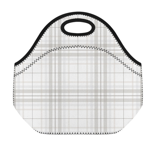 White And Grey Plaid Pattern Print Neoprene Lunch Bag