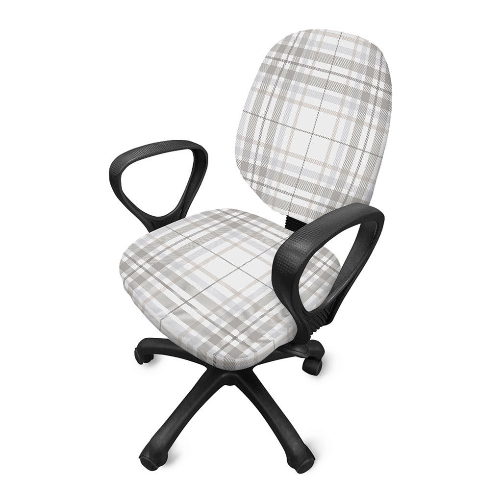 White And Grey Plaid Pattern Print Office Chair Cover