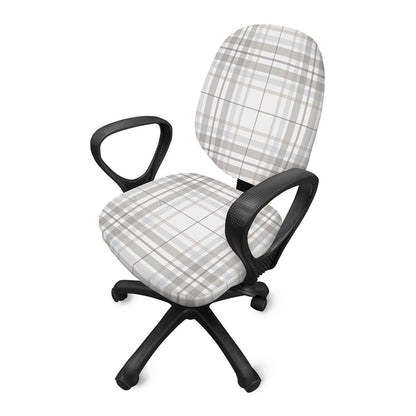 White And Grey Plaid Pattern Print Office Chair Cover