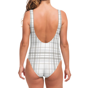 White And Grey Plaid Pattern Print One Piece Swimsuit