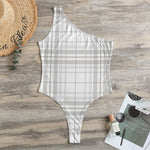 White And Grey Plaid Pattern Print One Shoulder Bodysuit