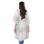 White And Grey Plaid Pattern Print Open Front Beach Cover Up