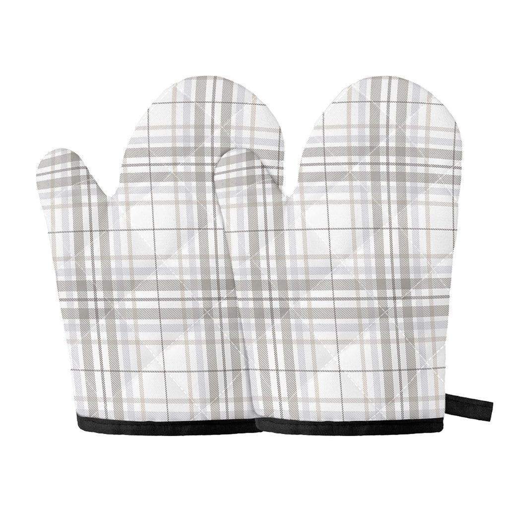 White And Grey Plaid Pattern Print Oven Mitts
