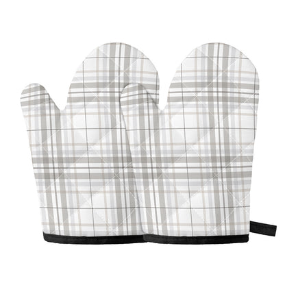 White And Grey Plaid Pattern Print Oven Mitts