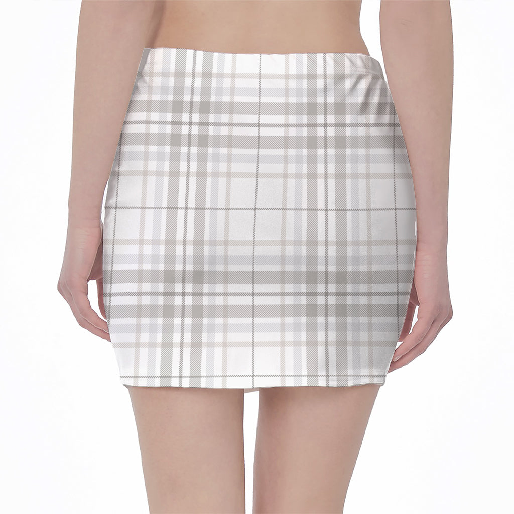 White And Grey Plaid Pattern Print Pencil Mini Skirt