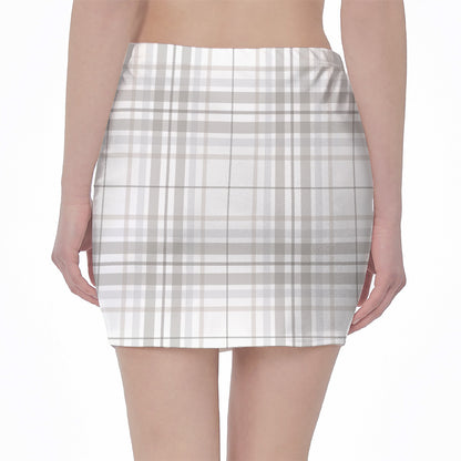 White And Grey Plaid Pattern Print Pencil Mini Skirt