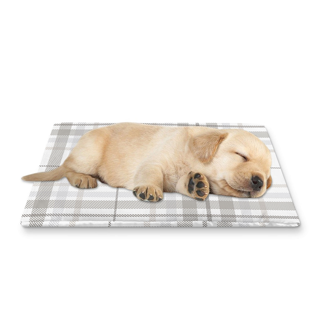 White And Grey Plaid Pattern Print Pet Cooling Mat Cover