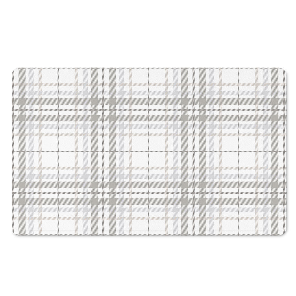 White And Grey Plaid Pattern Print Polyester Doormat