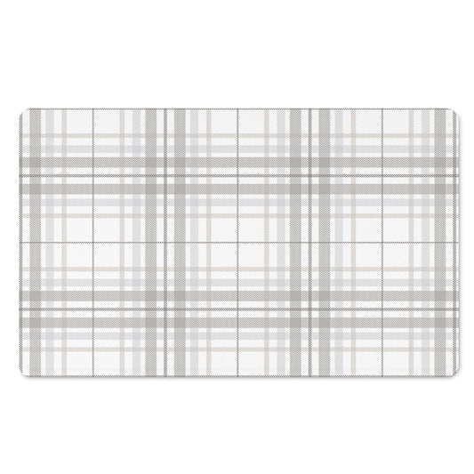 White And Grey Plaid Pattern Print Polyester Doormat