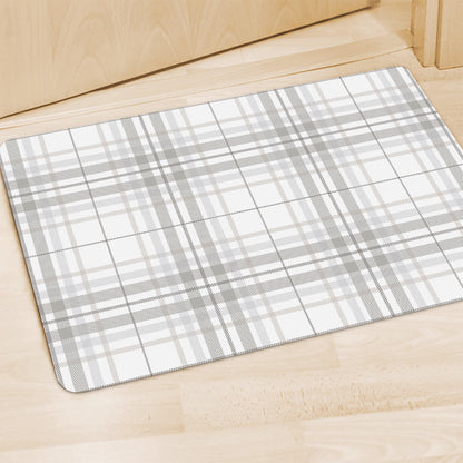 White And Grey Plaid Pattern Print Polyester Doormat