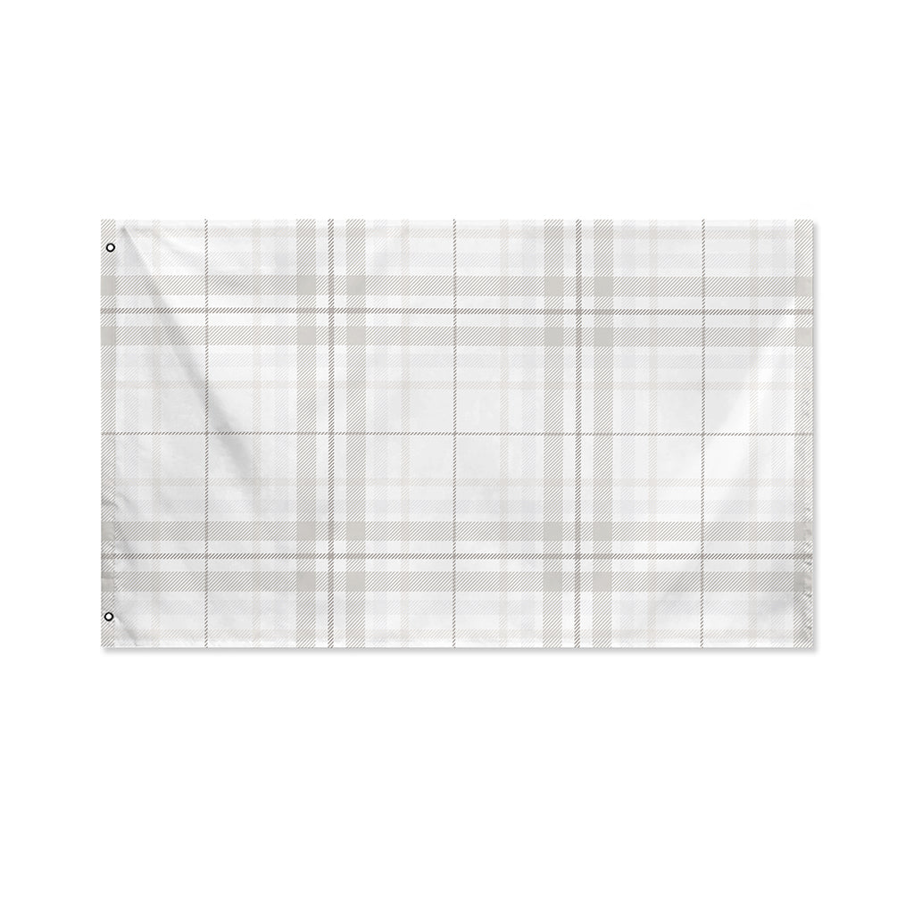 White And Grey Plaid Pattern Print Polyester Flag