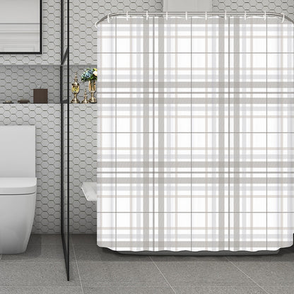 White And Grey Plaid Pattern Print Polyester Shower Curtain