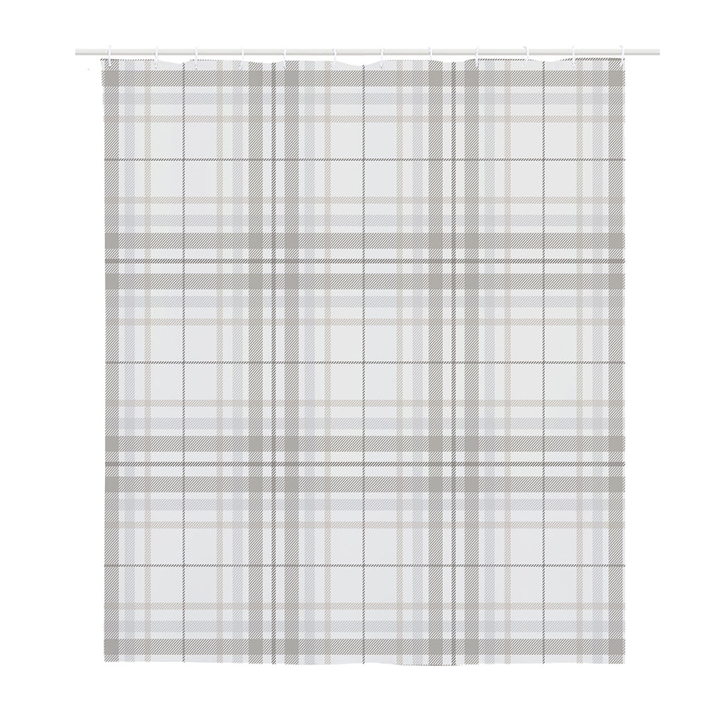 White And Grey Plaid Pattern Print Polyester Shower Curtain