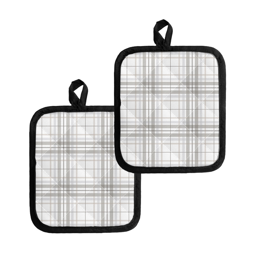 White And Grey Plaid Pattern Print Pot Holders