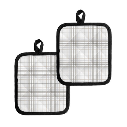 White And Grey Plaid Pattern Print Pot Holders