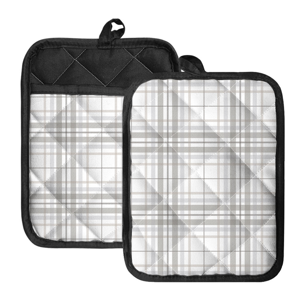 White And Grey Plaid Pattern Print Pot Holders With Pocket