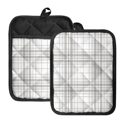 White And Grey Plaid Pattern Print Pot Holders With Pocket