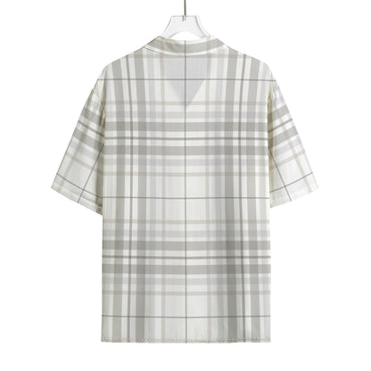 White And Grey Plaid Pattern Print Rayon Hawaiian Shirt