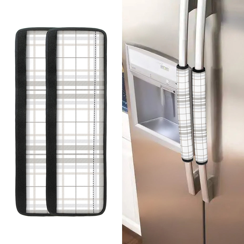 White And Grey Plaid Pattern Print Refrigerator Handle Covers