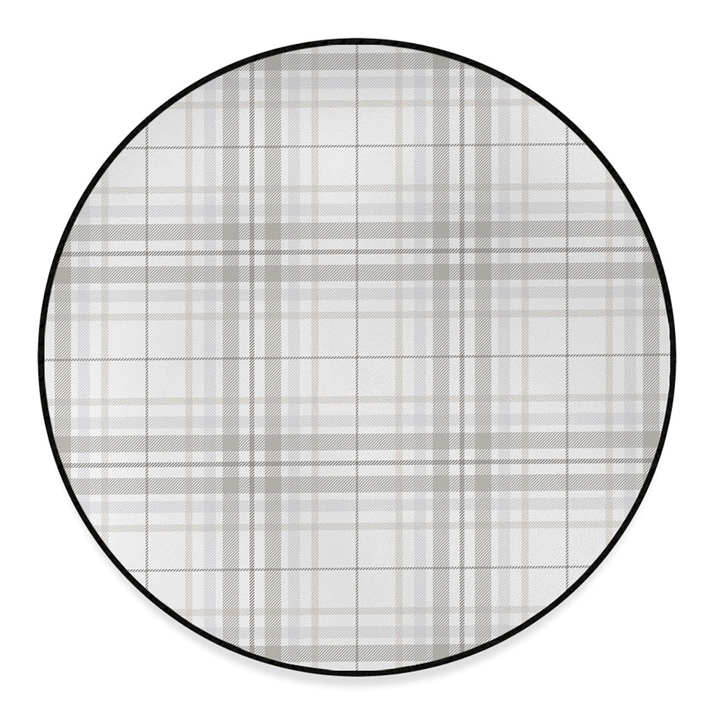 White And Grey Plaid Pattern Print Round Floor Mat