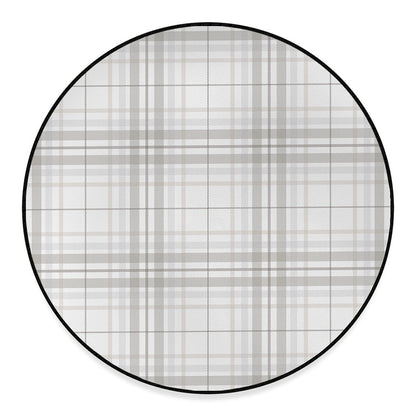 White And Grey Plaid Pattern Print Round Floor Mat