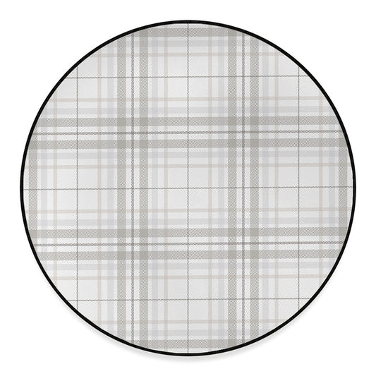 White And Grey Plaid Pattern Print Round Floor Mat