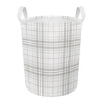White And Grey Plaid Pattern Print Round Laundry Basket