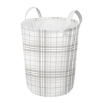 White And Grey Plaid Pattern Print Round Laundry Basket