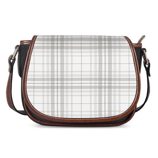 White And Grey Plaid Pattern Print Saddle Bag