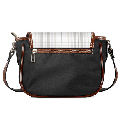 White And Grey Plaid Pattern Print Saddle Bag