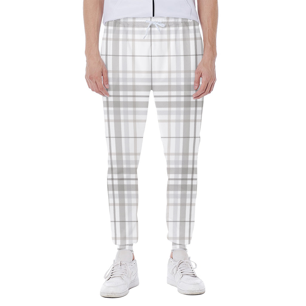 White And Grey Plaid Pattern Print Scuba Joggers