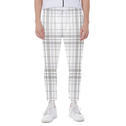White And Grey Plaid Pattern Print Scuba Joggers