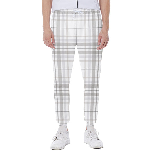 White And Grey Plaid Pattern Print Scuba Joggers