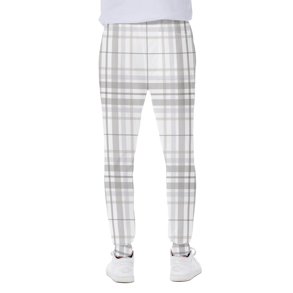 White And Grey Plaid Pattern Print Scuba Joggers