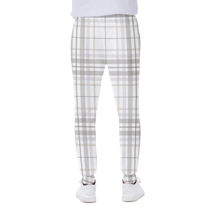 White And Grey Plaid Pattern Print Scuba Joggers
