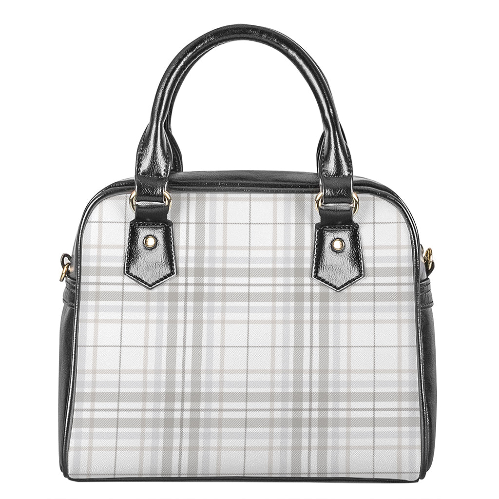 White And Grey Plaid Pattern Print Shoulder Handbag