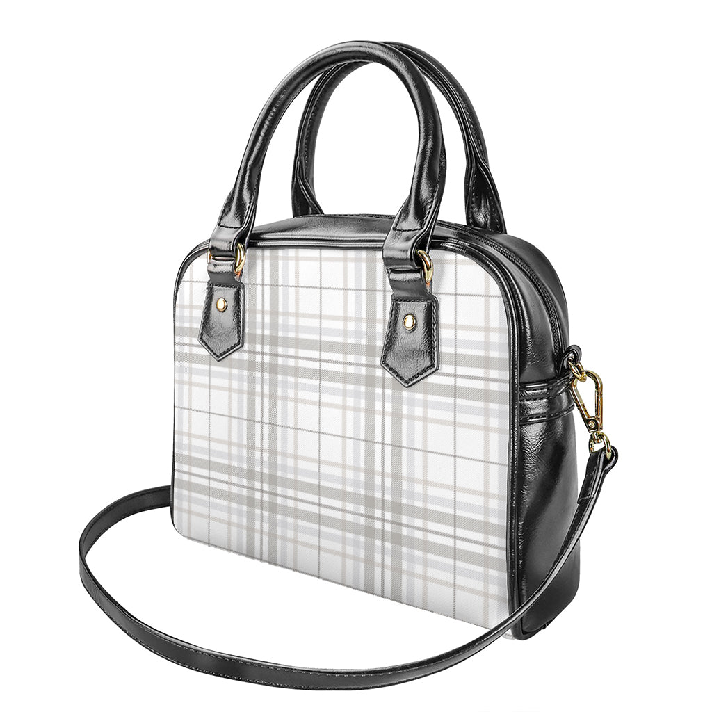 White And Grey Plaid Pattern Print Shoulder Handbag