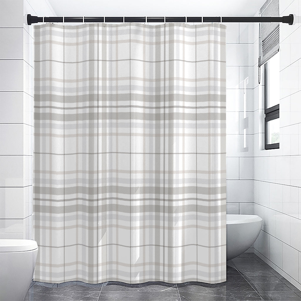 White And Grey Plaid Pattern Print Shower Curtain
