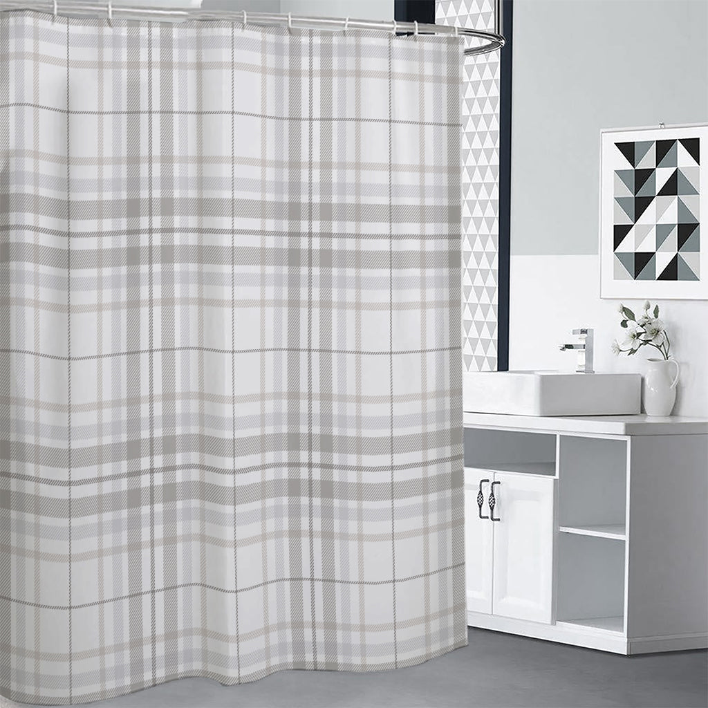 White And Grey Plaid Pattern Print Shower Curtain