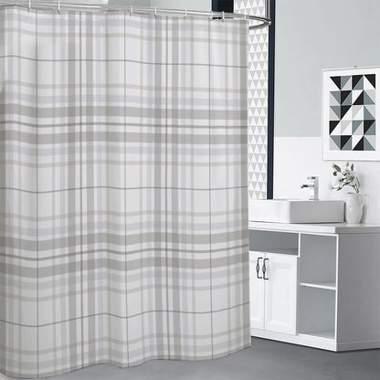 White And Grey Plaid Pattern Print Shower Curtain