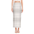 White And Grey Plaid Pattern Print Side Slit Maxi Skirt