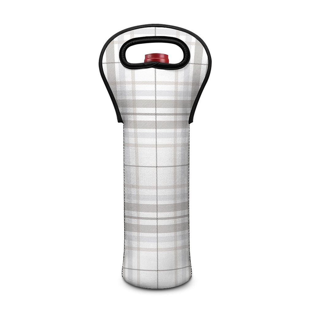 White And Grey Plaid Pattern Print Single Neoprene Wine Tote