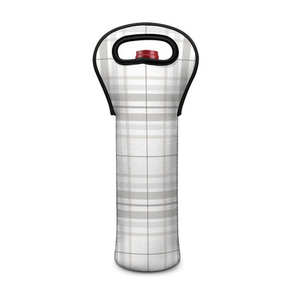 White And Grey Plaid Pattern Print Single Neoprene Wine Tote