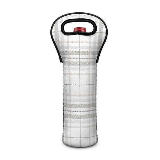 White And Grey Plaid Pattern Print Single Neoprene Wine Tote