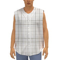 White And Grey Plaid Pattern Print Sleeveless Baseball Jersey
